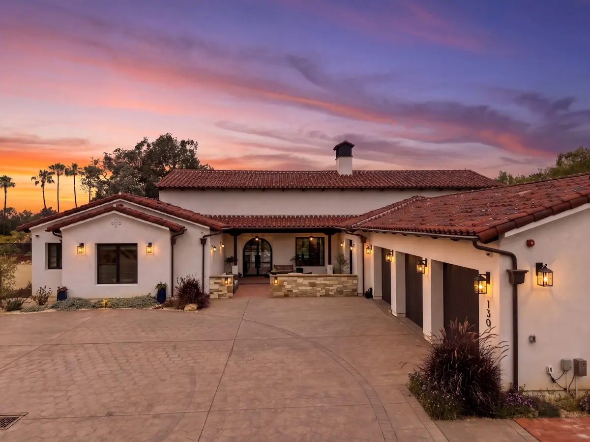 Spanish ranch courtyard at twilight in Camarillo